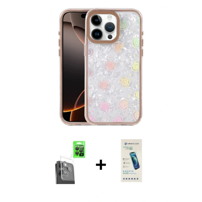 MARSİLYAN™- iPhone 16 Pro Kılıf Odak Prime - Şeffaf Pasifik Cam Ekran Koruyucu + Raze Metal Kamera Lens - SH