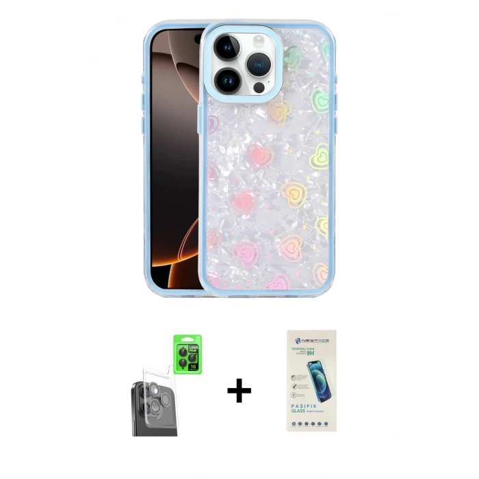 MARSİLYAN™- iPhone 16 Pro Kılıf Odak Prime - Şeffaf Pasifik Cam Ekran Koruyucu + Raze Metal Kamera Lens - SH