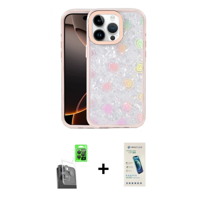 MARSİLYAN™- iPhone 16 Pro Kılıf Odak Prime - Şeffaf Pasifik Cam Ekran Koruyucu + Raze Metal Kamera Lens - SH