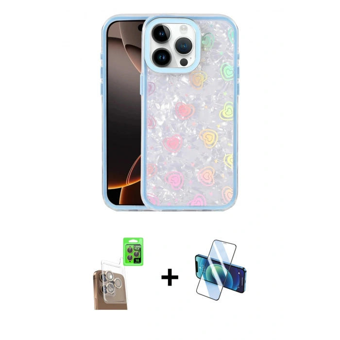 MARSİLYAN™- iPhone 16 Pro Kılıf Odak Prime - Siyah 3D Antistatik Cam Ekran Koruyucu + Raze Metal Kamera Lens - CLTM