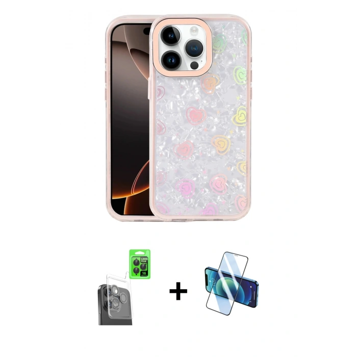 MARSİLYAN™- iPhone 16 Pro Kılıf Odak Prime - Siyah 3D Antistatik Cam Ekran Koruyucu + Raze Metal Kamera Lens - SH