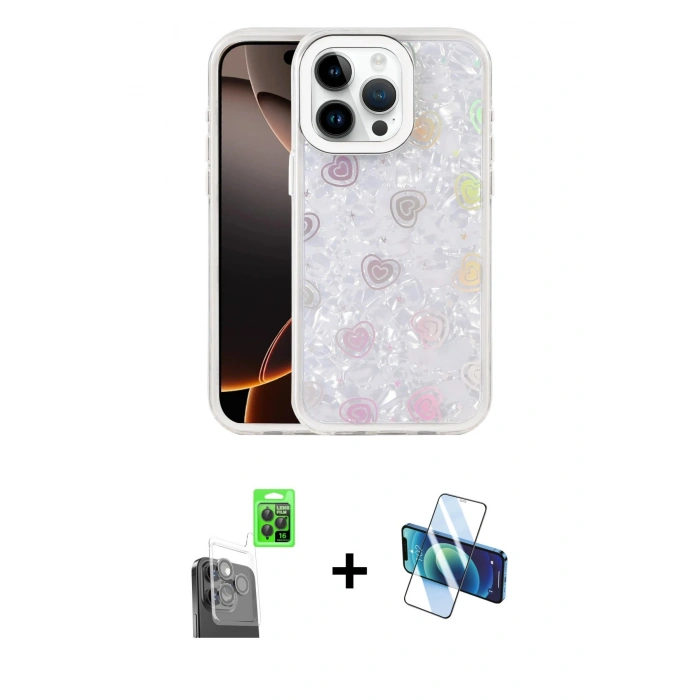 MARSİLYAN™- iPhone 16 Pro Kılıf Odak Prime - Siyah 3D Antistatik Cam Ekran Koruyucu + Raze Metal Kamera Lens - SH
