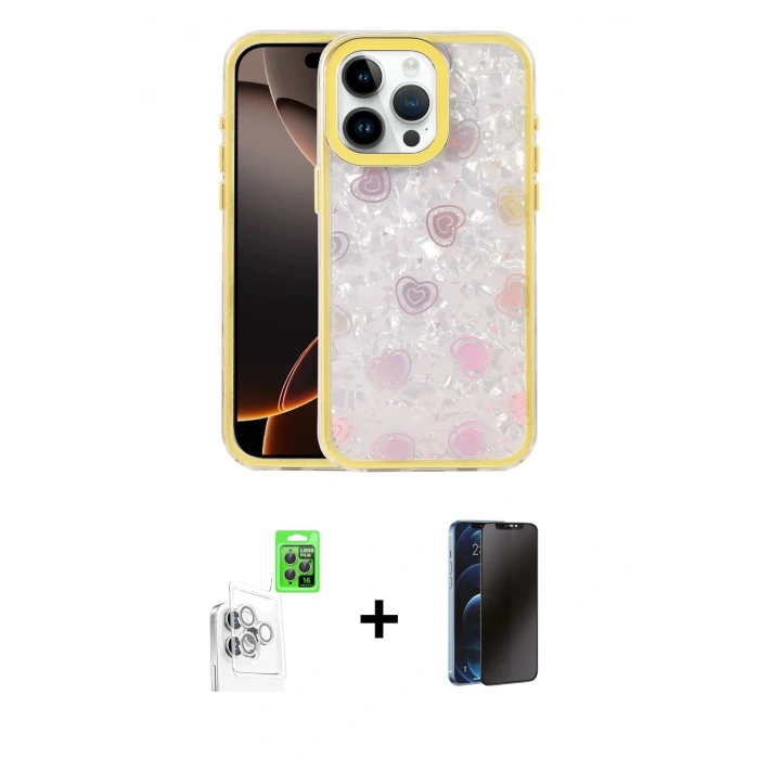 MARSİLYAN™- iPhone 16 Pro Kılıf Odak Prime - Siyah 3D Antistatik Hayalet Cam Ekran Koruyucu + Raze Metal Kamera Lens - BZ