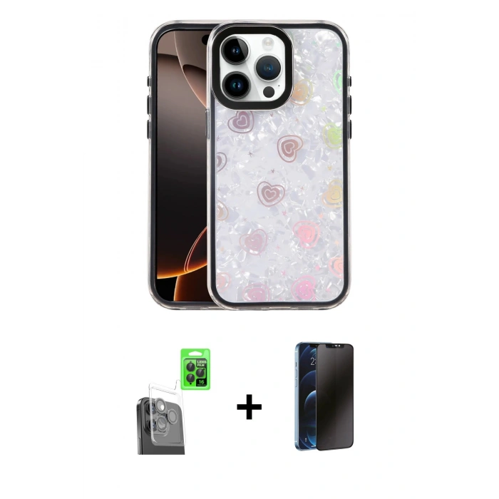 MARSİLYAN™- iPhone 16 Pro Kılıf Odak Prime - Siyah 3D Antistatik Hayalet Cam Ekran Koruyucu + Raze Metal Kamera Lens - SH