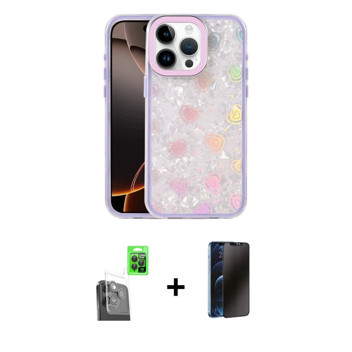 MARSİLYAN™- iPhone 16 Pro Kılıf Odak Prime - Siyah 3D Antistatik Hayalet Cam Ekran Koruyucu + Raze Metal Kamera Lens - SH