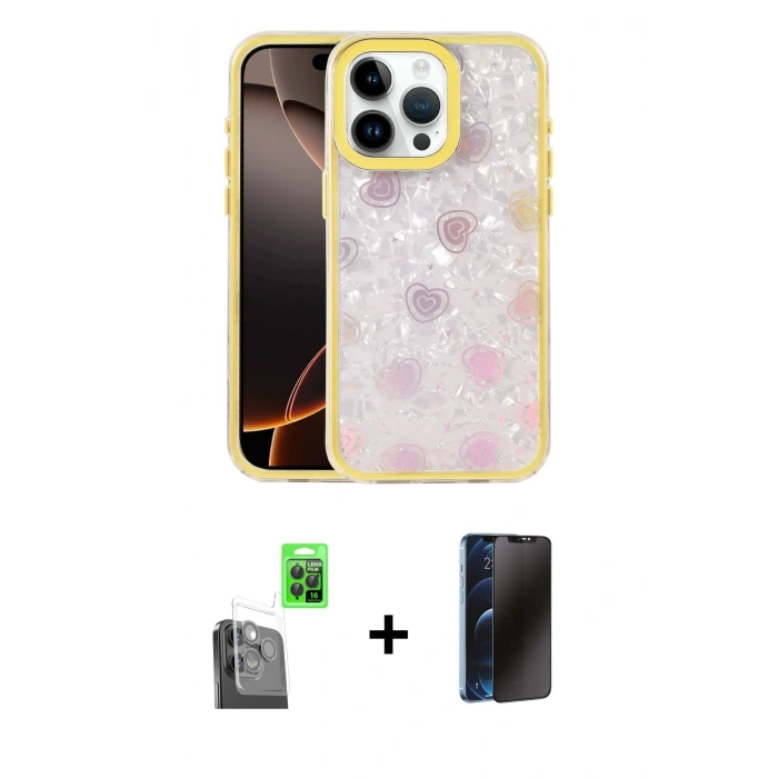 MARSİLYAN™- iPhone 16 Pro Kılıf Odak Prime - Siyah 3D Antistatik Hayalet Cam Ekran Koruyucu + Raze Metal Kamera Lens - SH