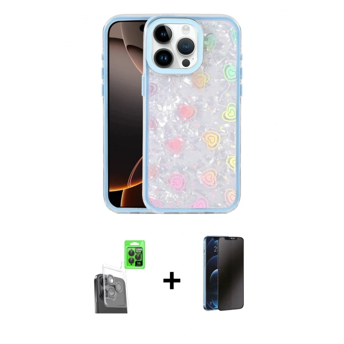 MARSİLYAN™- iPhone 16 Pro Kılıf Odak Prime - Siyah 3D Antistatik Hayalet Cam Ekran Koruyucu + Raze Metal Kamera Lens - SH