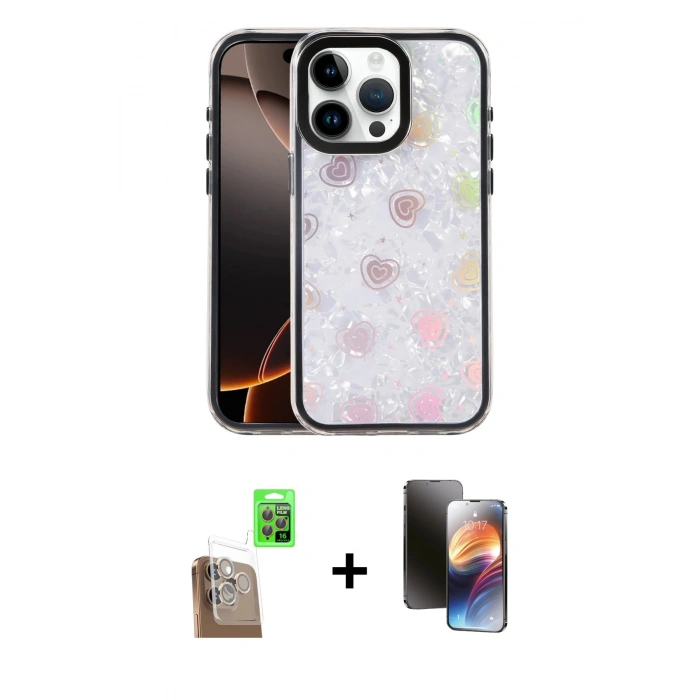 MARSİLYAN™- iPhone 16 Pro Kılıf Odak Prime - Siyah 3D Antistatik Mat Seramik Nano Ekran Koruyucu + Raze Metal Kamera Lens - CLTM
