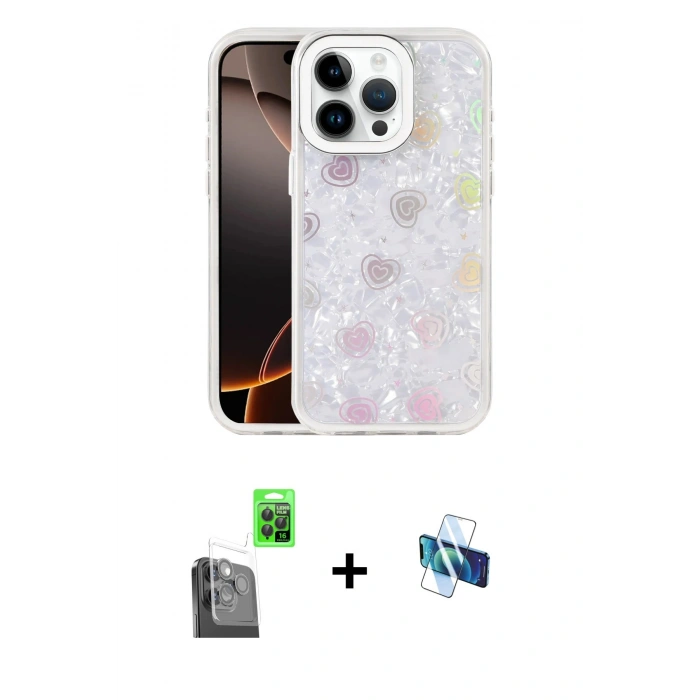 MARSİLYAN™- iPhone 16 Pro Kılıf Odak Prime - Siyah 3D Antistatik Seramik Nano Ekran Koruyucu + Raze Metal Kamera Lens - SH