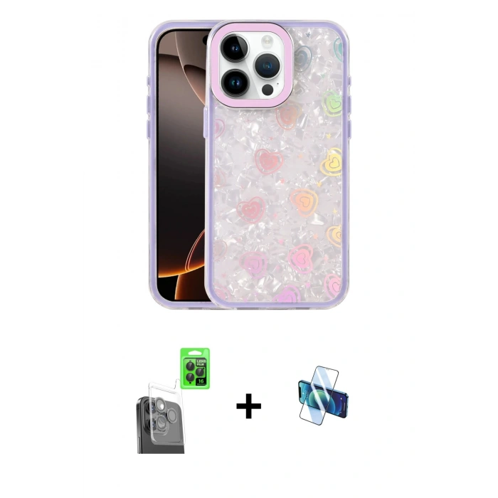 MARSİLYAN™- iPhone 16 Pro Kılıf Odak Prime - Siyah 3D Antistatik Seramik Nano Ekran Koruyucu + Raze Metal Kamera Lens - SH