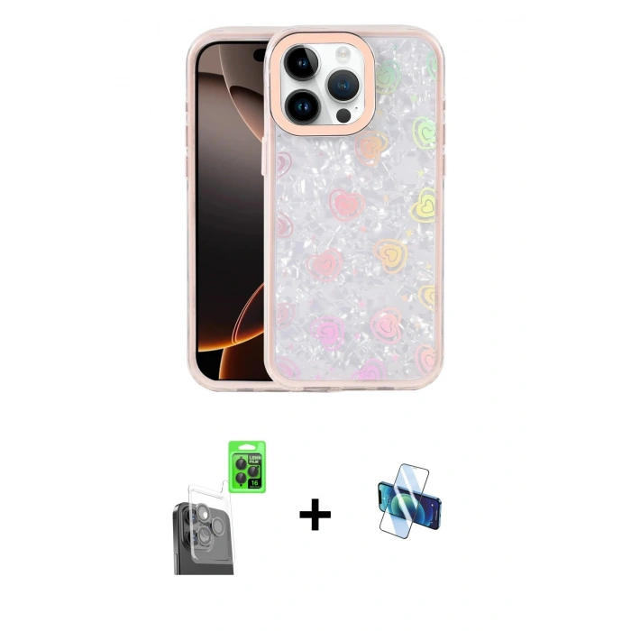 MARSİLYAN™- iPhone 16 Pro Kılıf Odak Prime - Siyah 3D Antistatik Seramik Nano Ekran Koruyucu + Raze Metal Kamera Lens - SH