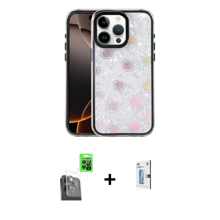MARSİLYAN™- iPhone 16 Pro Kılıf Odak Prime - Siyah Bilvis 0.18mm Plus Cam Ekran Koruyucu + Raze Metal Kamera Lens - SH