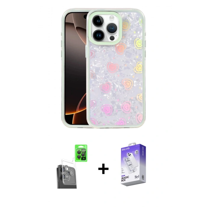 MARSİLYAN™- iPhone 16 Pro Kılıf Odak Prime - Siyah Bilvis 5in1 3D Magic Cam Ekran Koruyucu + Raze Metal Kamera Lens - SH
