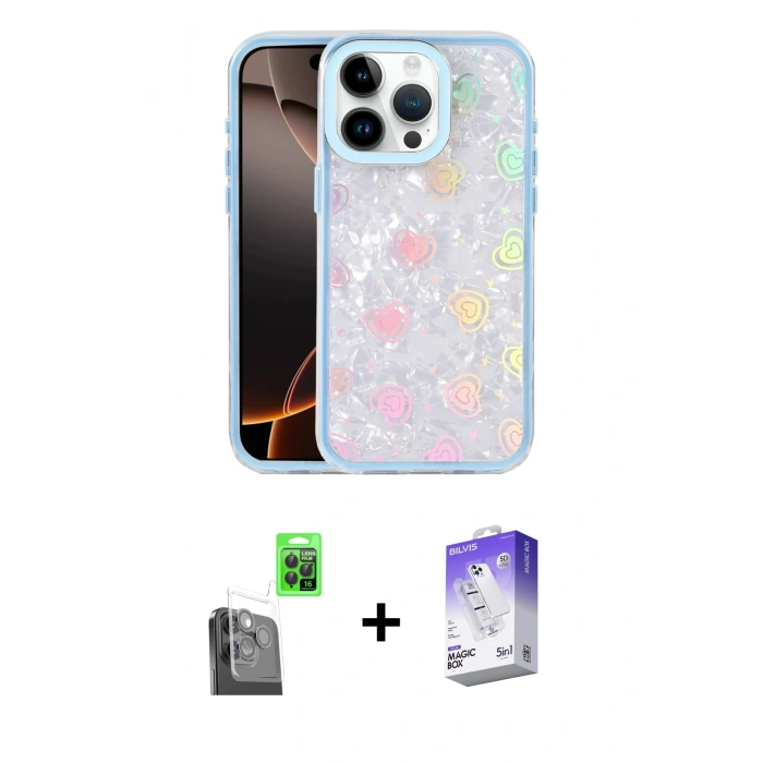 MARSİLYAN™- iPhone 16 Pro Kılıf Odak Prime - Siyah Bilvis 5in1 3D Magic Cam Ekran Koruyucu + Raze Metal Kamera Lens - SH