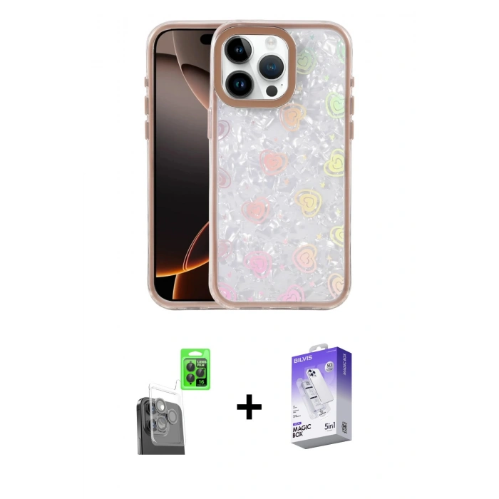 MARSİLYAN™- iPhone 16 Pro Kılıf Odak Prime - Siyah Bilvis 5in1 3D Magic Cam Ekran Koruyucu + Raze Metal Kamera Lens - SH