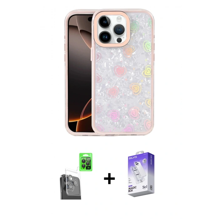 MARSİLYAN™- iPhone 16 Pro Kılıf Odak Prime - Siyah Bilvis 5in1 3D Magic Cam Ekran Koruyucu + Raze Metal Kamera Lens - SH
