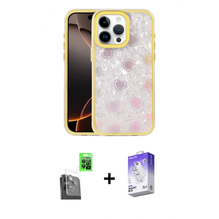 MARSİLYAN™- iPhone 16 Pro Kılıf Odak Prime - Siyah Bilvis 5in1 3D Magic Cam Ekran Koruyucu + Raze Metal Kamera Lens - SH