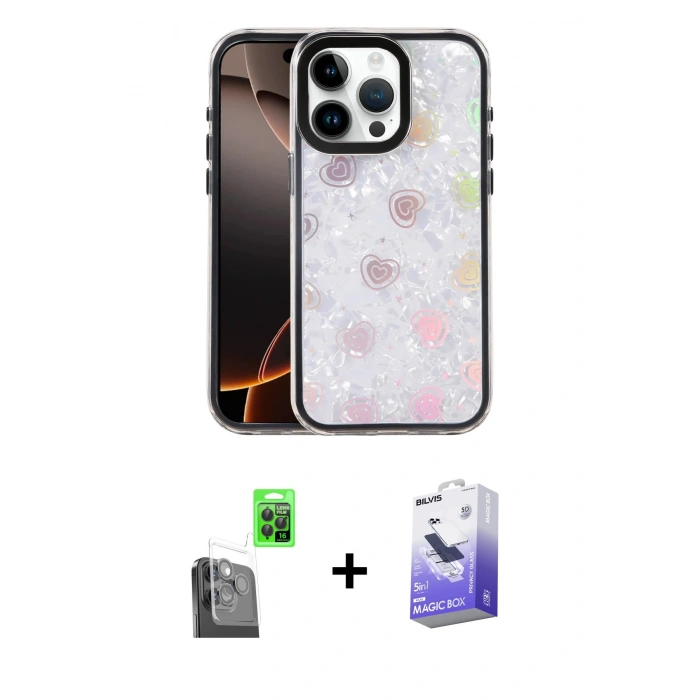 MARSİLYAN™- iPhone 16 Pro Kılıf Odak Prime - Siyah Bilvis 5in1 5D Magic Hayalet Cam Ekran Koruyucu + Raze Metal Kamera Lens - SH