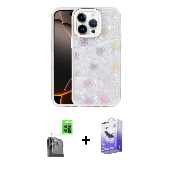 MARSİLYAN™- iPhone 16 Pro Kılıf Odak Prime - Siyah Bilvis 5in1 5D Magic Hayalet Cam Ekran Koruyucu + Raze Metal Kamera Lens - SH