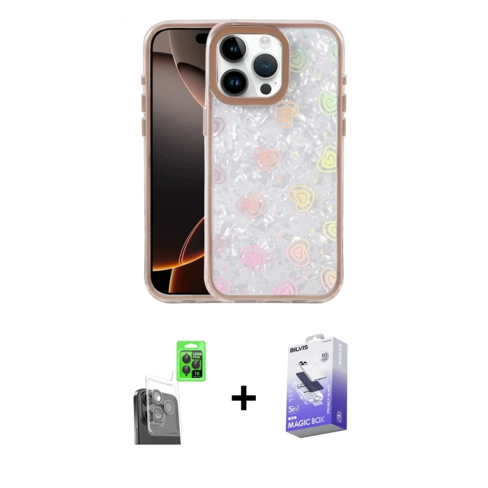 MARSİLYAN™- iPhone 16 Pro Kılıf Odak Prime - Siyah Bilvis 5in1 5D Magic Hayalet Cam Ekran Koruyucu + Raze Metal Kamera Lens - SH