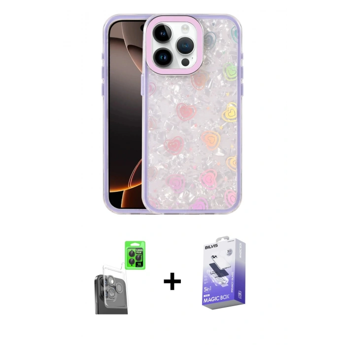 MARSİLYAN™- iPhone 16 Pro Kılıf Odak Prime - Siyah Bilvis 5in1 5D Magic Hayalet Cam Ekran Koruyucu + Raze Metal Kamera Lens - SH