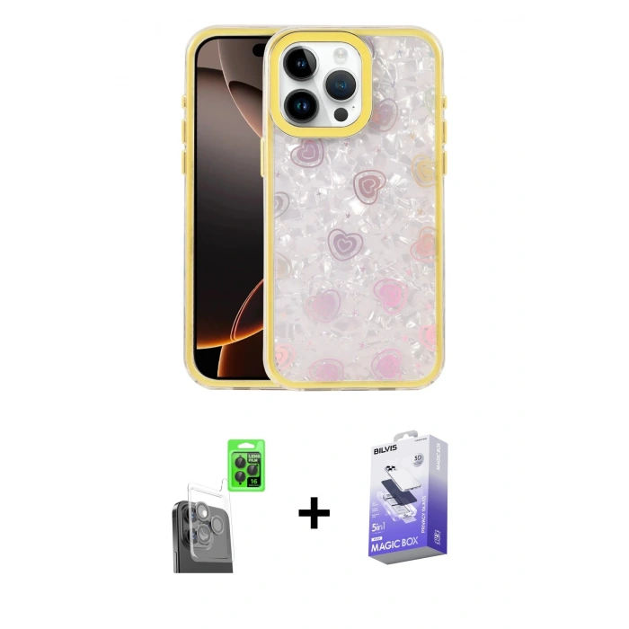 MARSİLYAN™- iPhone 16 Pro Kılıf Odak Prime - Siyah Bilvis 5in1 5D Magic Hayalet Cam Ekran Koruyucu + Raze Metal Kamera Lens - SH