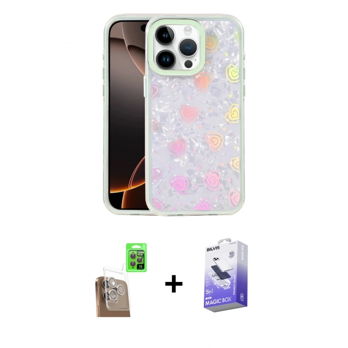 MARSİLYAN™- iPhone 16 Pro Kılıf Odak Prime - Siyah Bilvis 5in1 5D Magic Hayalet Cam Ekran Koruyucu + Raze Metal Kamera Lens - CLTM