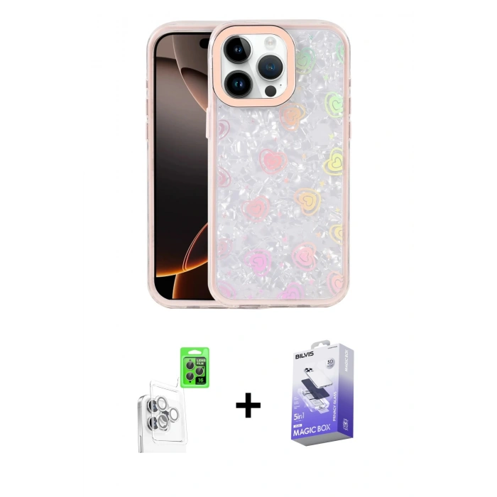 MARSİLYAN™- iPhone 16 Pro Kılıf Odak Prime - Siyah Bilvis 5in1 5D Magic Hayalet Cam Ekran Koruyucu + Raze Metal Kamera Lens - BZ