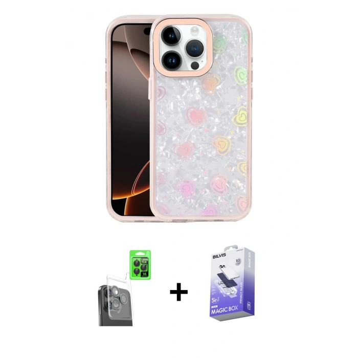 MARSİLYAN™- iPhone 16 Pro Kılıf Odak Prime - Siyah Bilvis 5in1 5D Magic Hayalet Cam Ekran Koruyucu + Raze Metal Kamera Lens - SH
