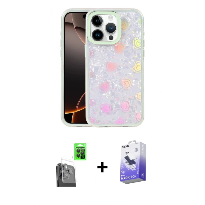 MARSİLYAN™- iPhone 16 Pro Kılıf Odak Prime - Siyah Bilvis 5in1 5D Magic Hayalet Cam Ekran Koruyucu + Raze Metal Kamera Lens - SH