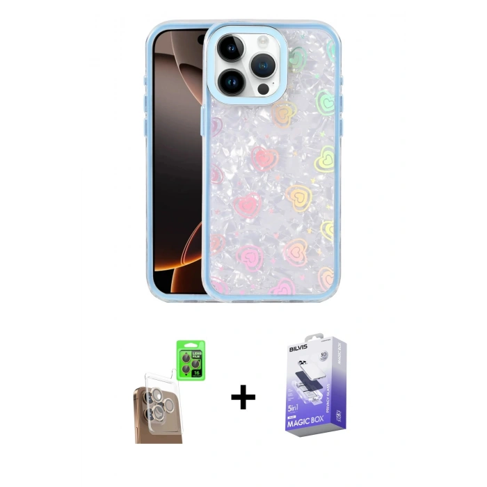 MARSİLYAN™- iPhone 16 Pro Kılıf Odak Prime - Siyah Bilvis 5in1 5D Magic Hayalet Cam Ekran Koruyucu + Raze Metal Kamera Lens - CLTM