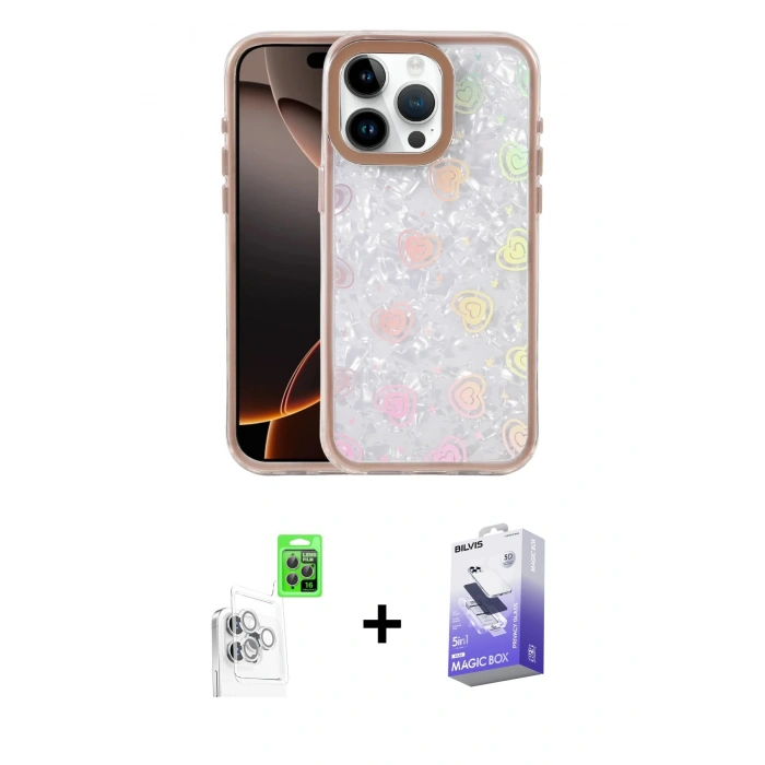 MARSİLYAN™- iPhone 16 Pro Kılıf Odak Prime - Siyah Bilvis 5in1 5D Magic Hayalet Cam Ekran Koruyucu + Raze Metal Kamera Lens - BZ