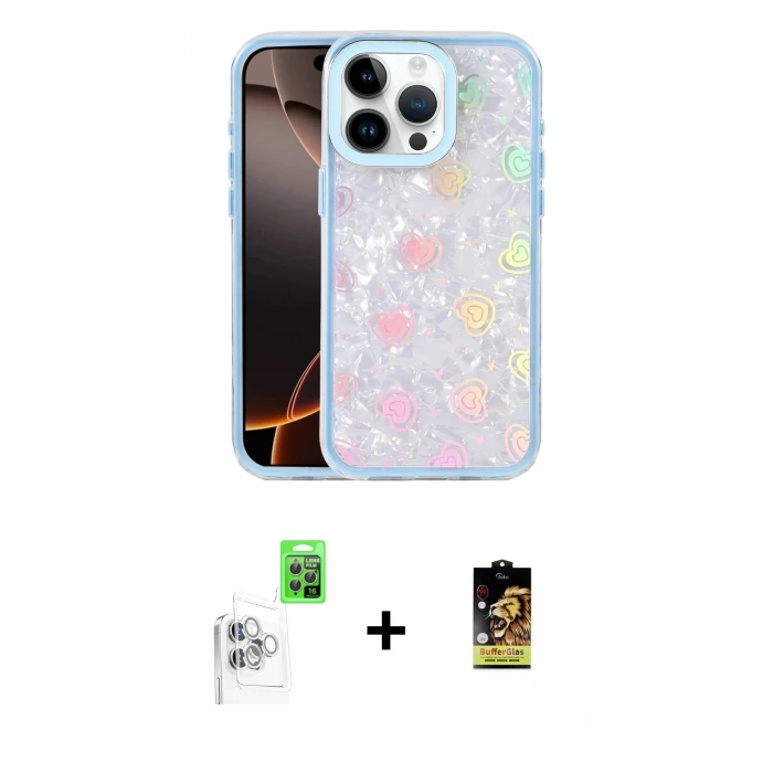 MARSİLYAN™- iPhone 16 Pro Kılıf Odak Prime - Siyah Buffer Cam Ekran Koruyucu + Raze Metal Kamera Lens - BZ
