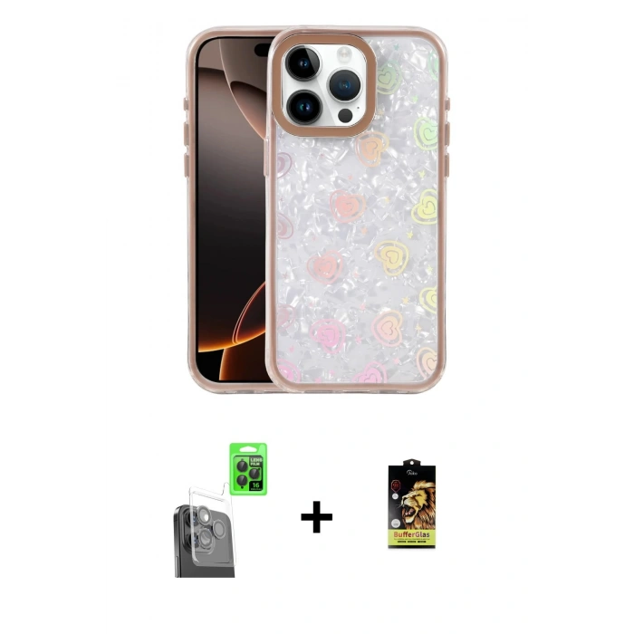 MARSİLYAN™- iPhone 16 Pro Kılıf Odak Prime - Siyah Buffer Cam Ekran Koruyucu + Raze Metal Kamera Lens - SH