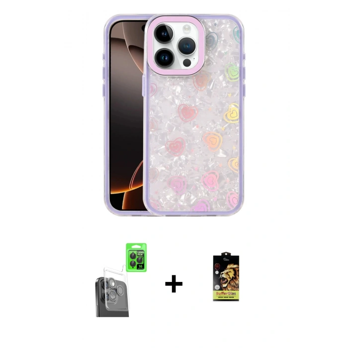 MARSİLYAN™- iPhone 16 Pro Kılıf Odak Prime - Siyah Buffer Cam Ekran Koruyucu + Raze Metal Kamera Lens - SH