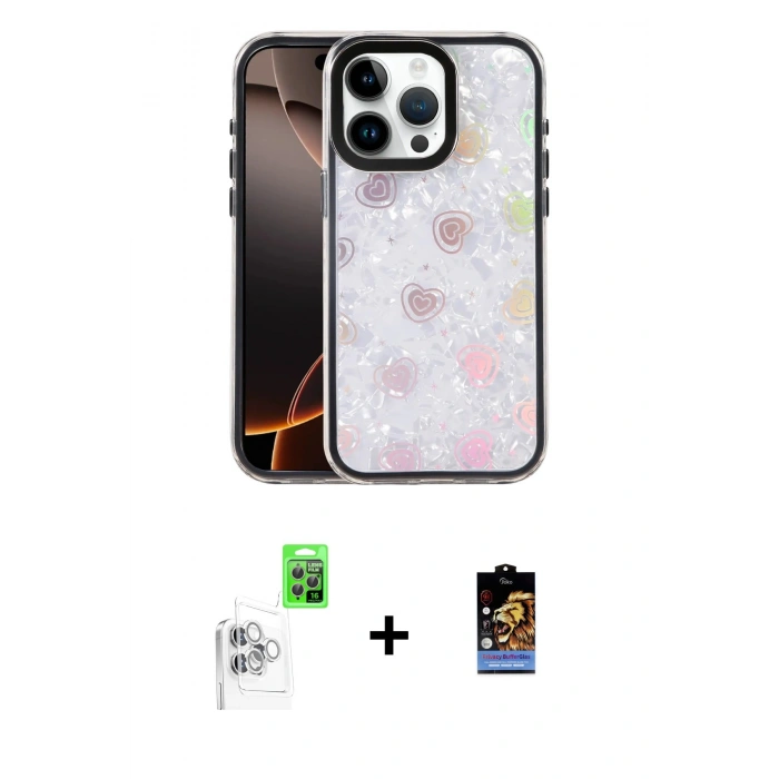 MARSİLYAN™- iPhone 16 Pro Kılıf Odak Prime - Siyah Buffer Hayalet Cam Ekran Koruyucu + Raze Metal Kamera Lens - BZ