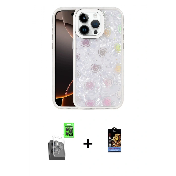 MARSİLYAN™- iPhone 16 Pro Kılıf Odak Prime - Siyah Buffer Hayalet Cam Ekran Koruyucu + Raze Metal Kamera Lens - SH