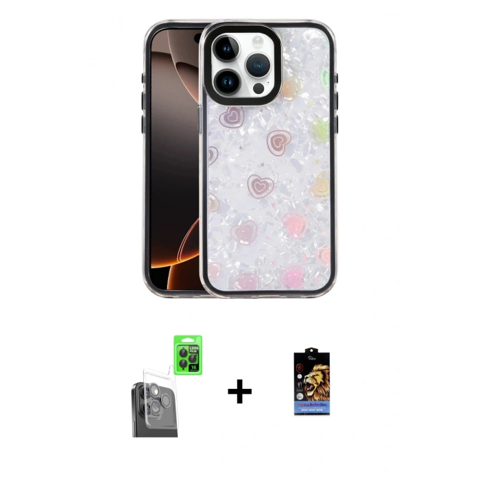MARSİLYAN™- iPhone 16 Pro Kılıf Odak Prime - Siyah Buffer Hayalet Cam Ekran Koruyucu + Raze Metal Kamera Lens - SH