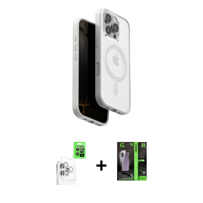 MARSİLYAN™- iPhone 16 Pro Kılıf Pusula Form Serisi - Şeffaf 360 Full Body Arka Koruyucu + Raze Metal Kamera Lens - BZ