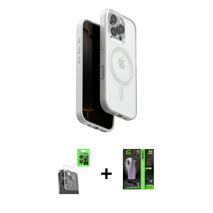 MARSİLYAN™- iPhone 16 Pro Kılıf Pusula Form Serisi - Şeffaf 360 Full Body Arka Koruyucu + Raze Metal Kamera Lens - SH