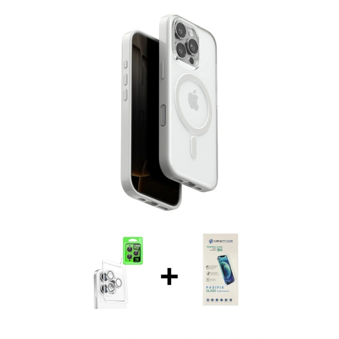 MARSİLYAN™- iPhone 16 Pro Kılıf Pusula Form Serisi - Şeffaf Pasifik Cam Ekran Koruyucu + Raze Metal Kamera Lens - BZ