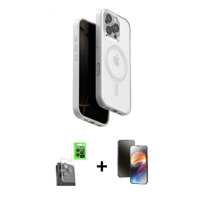 MARSİLYAN™- iPhone 16 Pro Kılıf Pusula Form Serisi - Siyah 3D Antistatik Mat Seramik Nano Ekran Koruyucu + Raze Metal Kamera Lens - SH