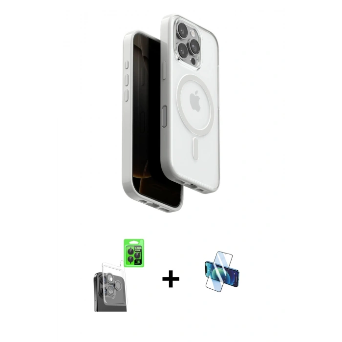 MARSİLYAN™- iPhone 16 Pro Kılıf Pusula Form Serisi - Siyah 3D Antistatik Seramik Nano Ekran Koruyucu + Raze Metal Kamera Lens - SH