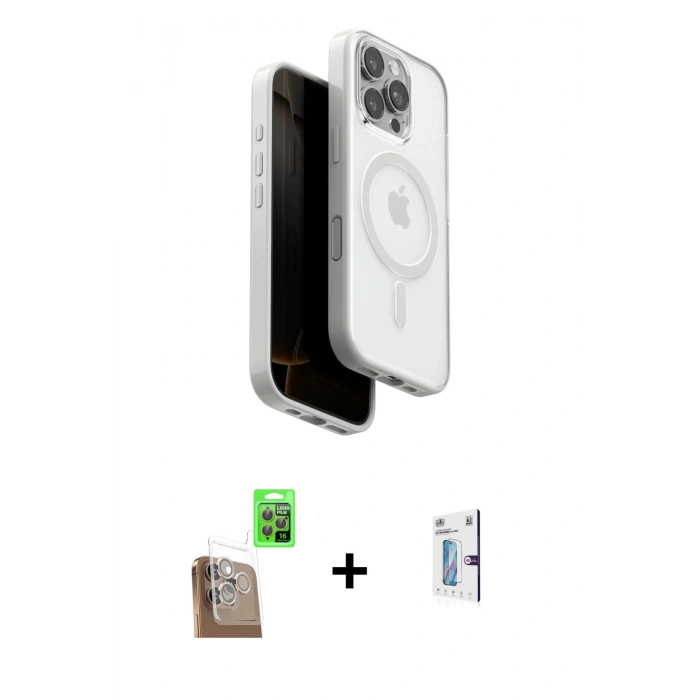 MARSİLYAN™- iPhone 16 Pro Kılıf Pusula Form Serisi - Siyah Bilvis 0.18mm Plus Cam Ekran Koruyucu + Raze Metal Kamera Lens - CLTM