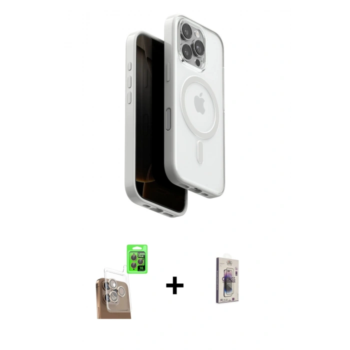 MARSİLYAN™- iPhone 16 Pro Kılıf Pusula Form Serisi - Siyah Bilvis 3D Cam Ekran Koruyucu + Raze Metal Kamera Lens - CLTM