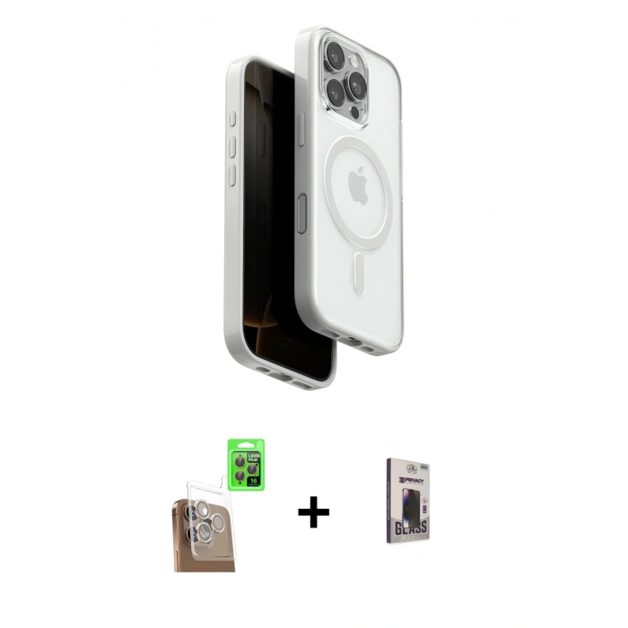 MARSİLYAN™- iPhone 16 Pro Kılıf Pusula Form Serisi - Siyah Bilvis Hayalet Cam Ekran Koruyucu + Raze Metal Kamera Lens - CLTM