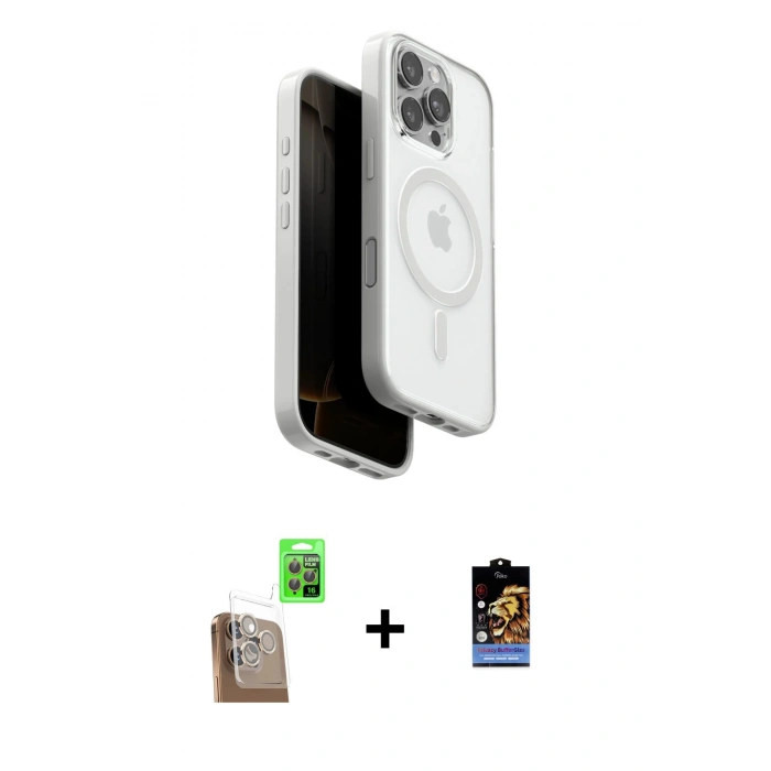 MARSİLYAN™- iPhone 16 Pro Kılıf Pusula Form Serisi - Siyah Buffer Hayalet Cam Ekran Koruyucu + Raze Metal Kamera Lens - CLTM