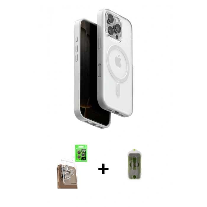 MARSİLYAN™- iPhone 16 Pro Kılıf Pusula Form Serisi - Siyah Joko Magic 5D Hayalet Cam + Raze Metal Kamera Lens - CLTM