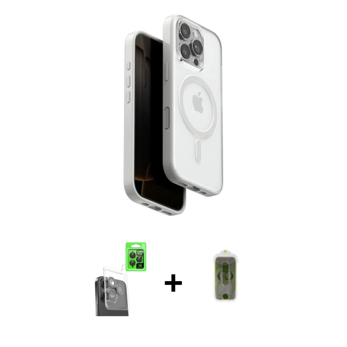 MARSİLYAN™- iPhone 16 Pro Kılıf Pusula Form Serisi - Siyah Joko Magic 5D Hayalet Cam + Raze Metal Kamera Lens - SH