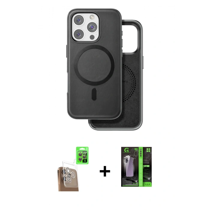 MARSİLYAN™- iPhone 16 Pro Kılıf Pusula Işık Koleksiyonu - Şeffaf 360 Full Body Arka Koruyucu + Çöl Titanyum Raze Metal Kamera Lens